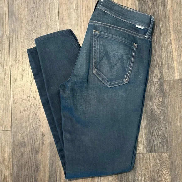 MOTHER The Vamp Gift Wrapped Dark Blue Cropped Jeans ankle slits - Picture 4 of 11